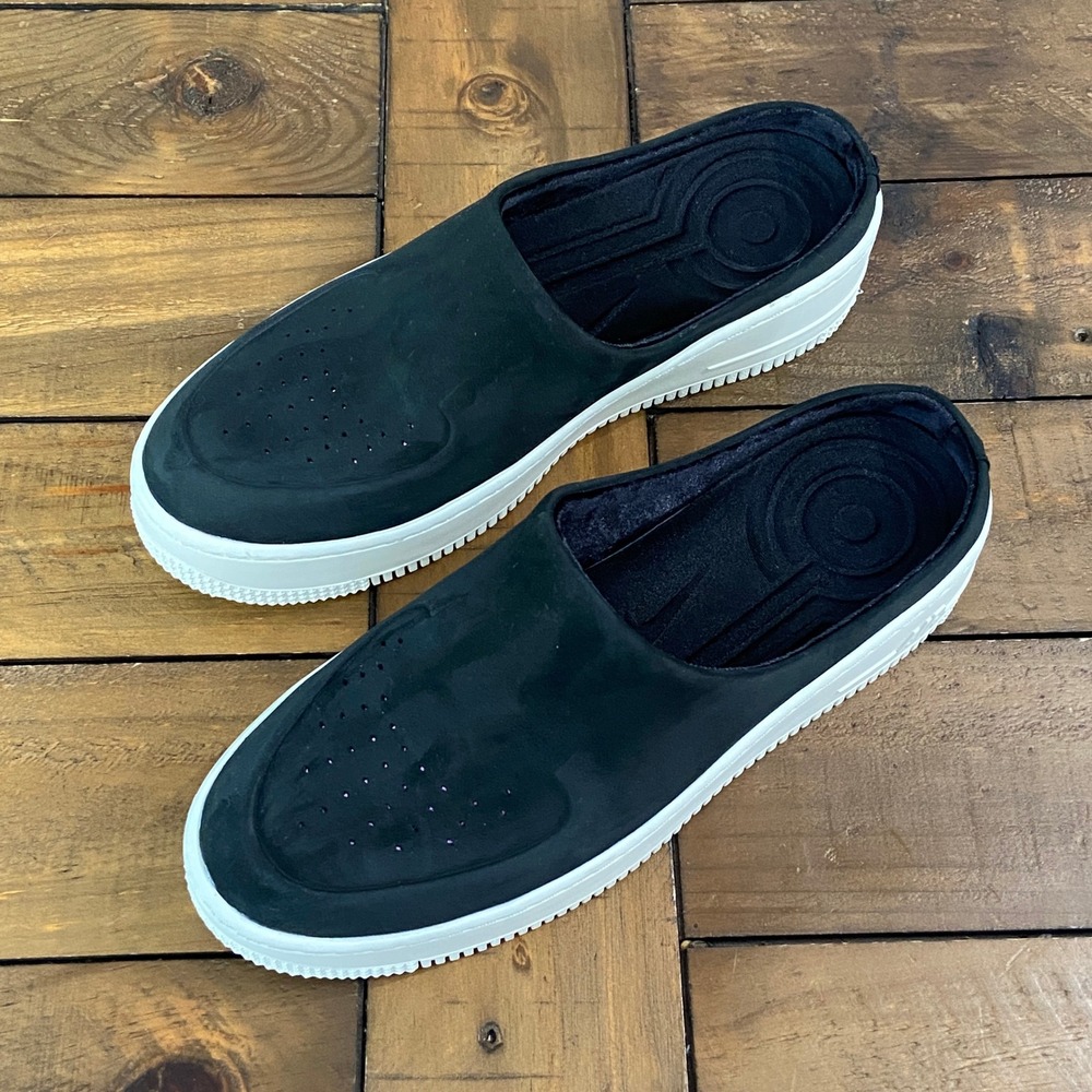 Nike Air Force 1 Sage Low Mule Black White Suede Platform Slip On AR5409-002